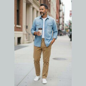 Peter Christian Men's Corduroy Pants 40x31.5 Tan 90s Style Thick Cord Flat Front